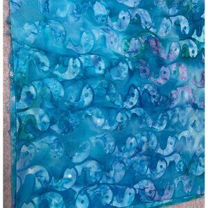 Handmade Blue Batik Cotton Fabric Fish Motif 17x44" Quilting/DIY Crafts Sewing